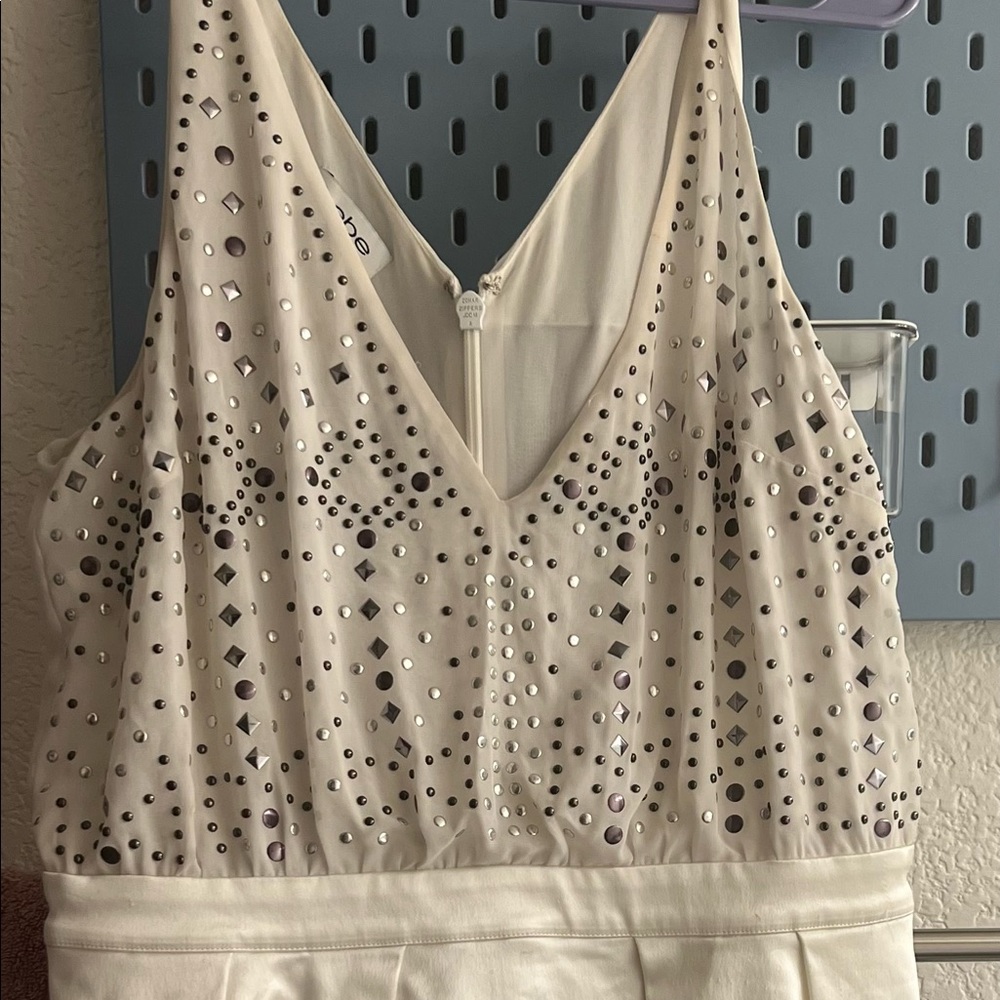 White mini satin cocktail dress from Bebe